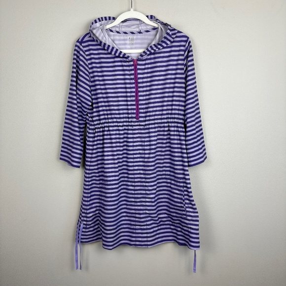 Title Nine Nimblene Long Sleeve Striped Hooded Dress - Size Large - Picture 1 of 6